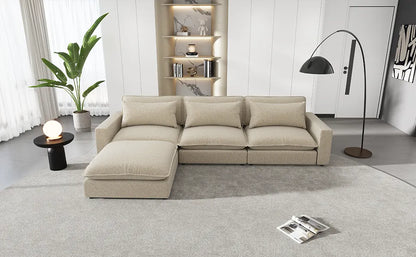 Comfy Sectional Cloud Couch, Chenille Sofa with Ottoman, Beige