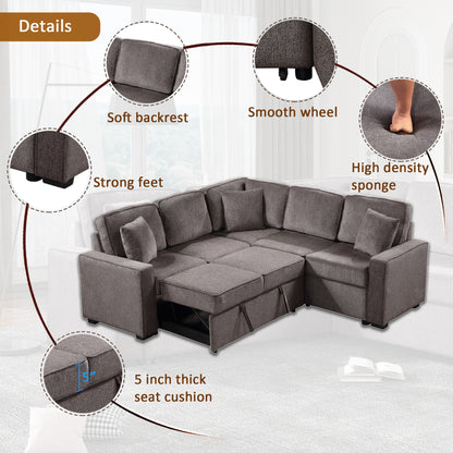 Louie Sleeper Sectional, Couch L Shape - Brown