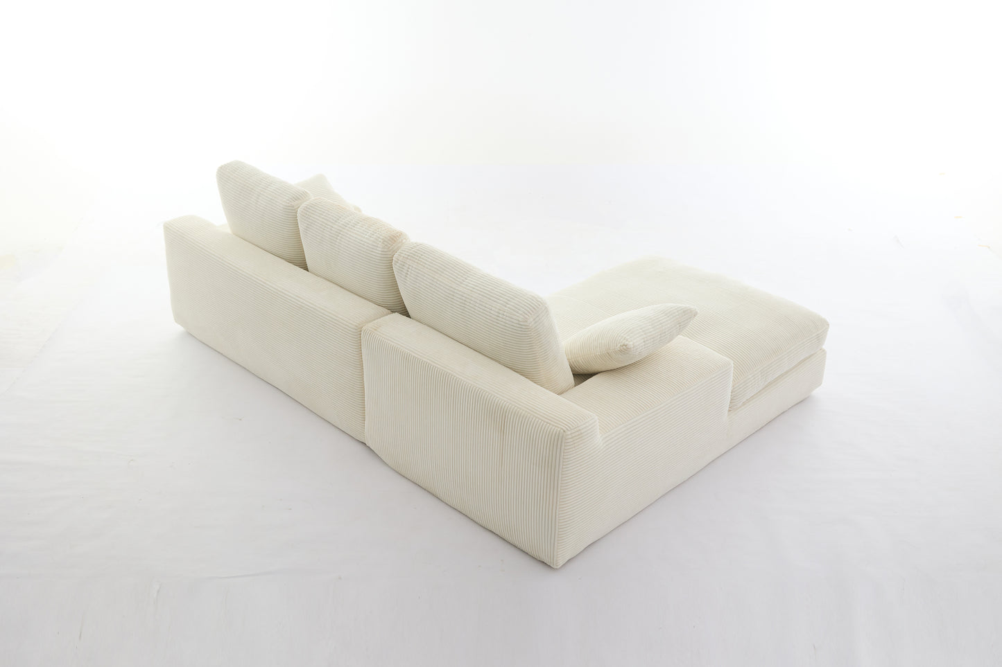 Chaise Lounge Sofa, L Shape Reversible Corduroy Couch Sectional, White