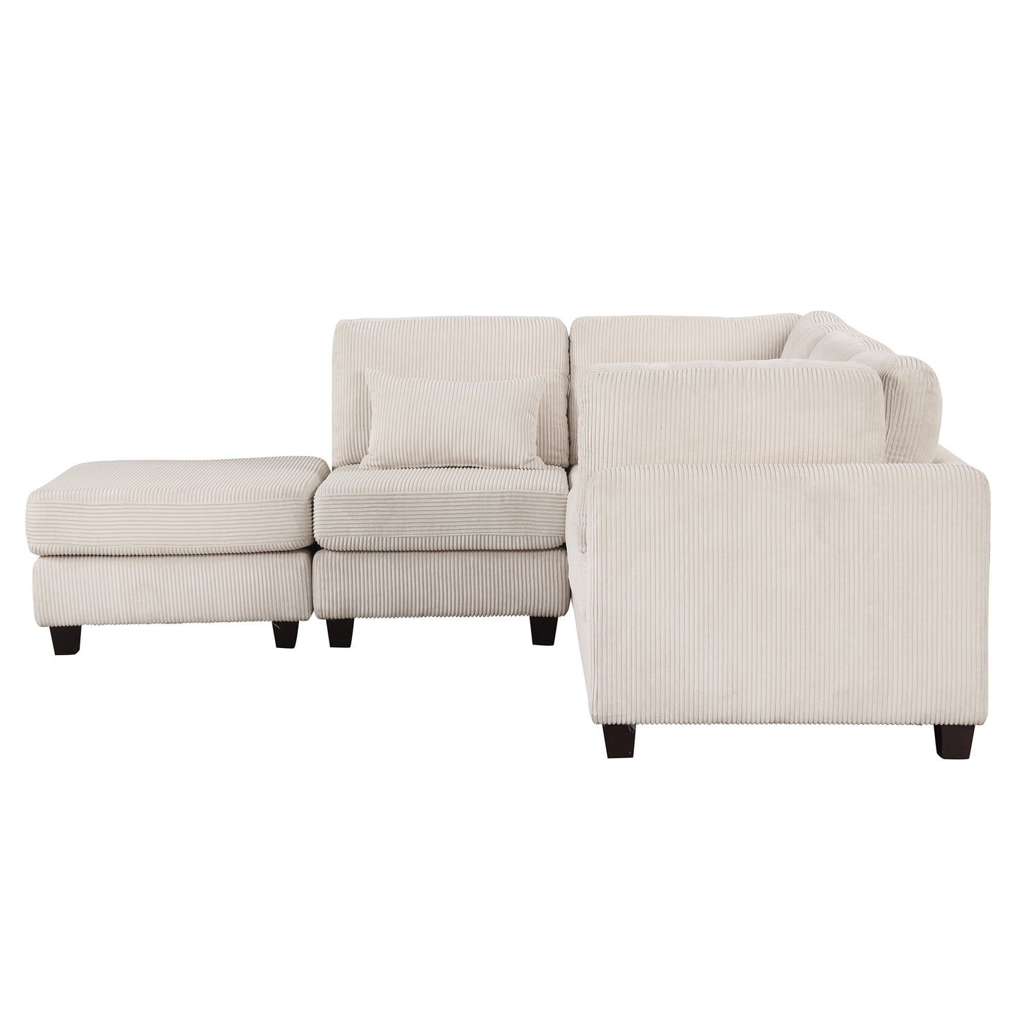 Louie Modular Sectional Sofa, Corduroy Couch with Ottoman - Beige