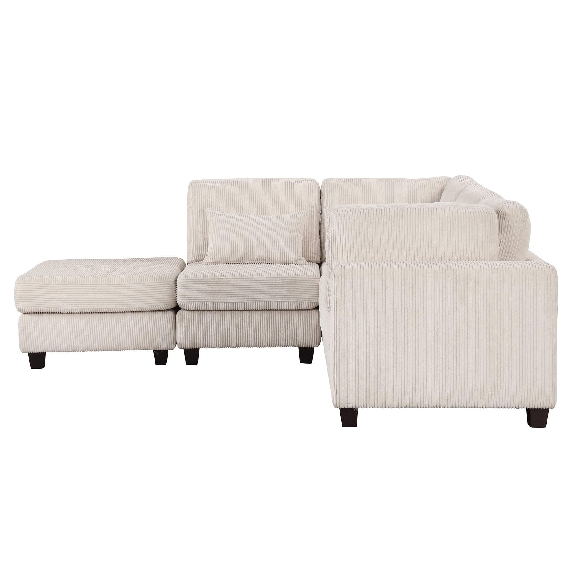 Louie Modular Sectional Sofa, Corduroy Couch with Ottoman - Beige