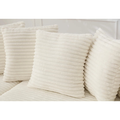 L Shaped Corduroy Couch, Plush Chaise Lounge Sofa, Beige