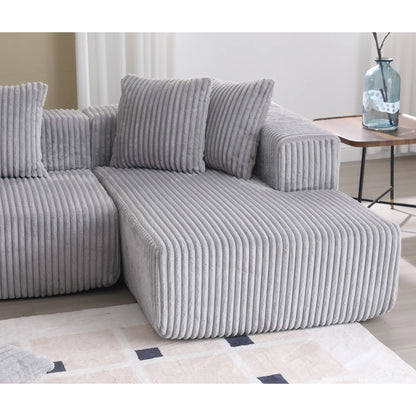 Modular U Shaped Sectional, Corduroy Couch with Double Chaise, Gray