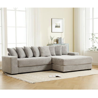 L Shaped Corduroy Couch, Plush Chaise Lounge Sofa, Gray