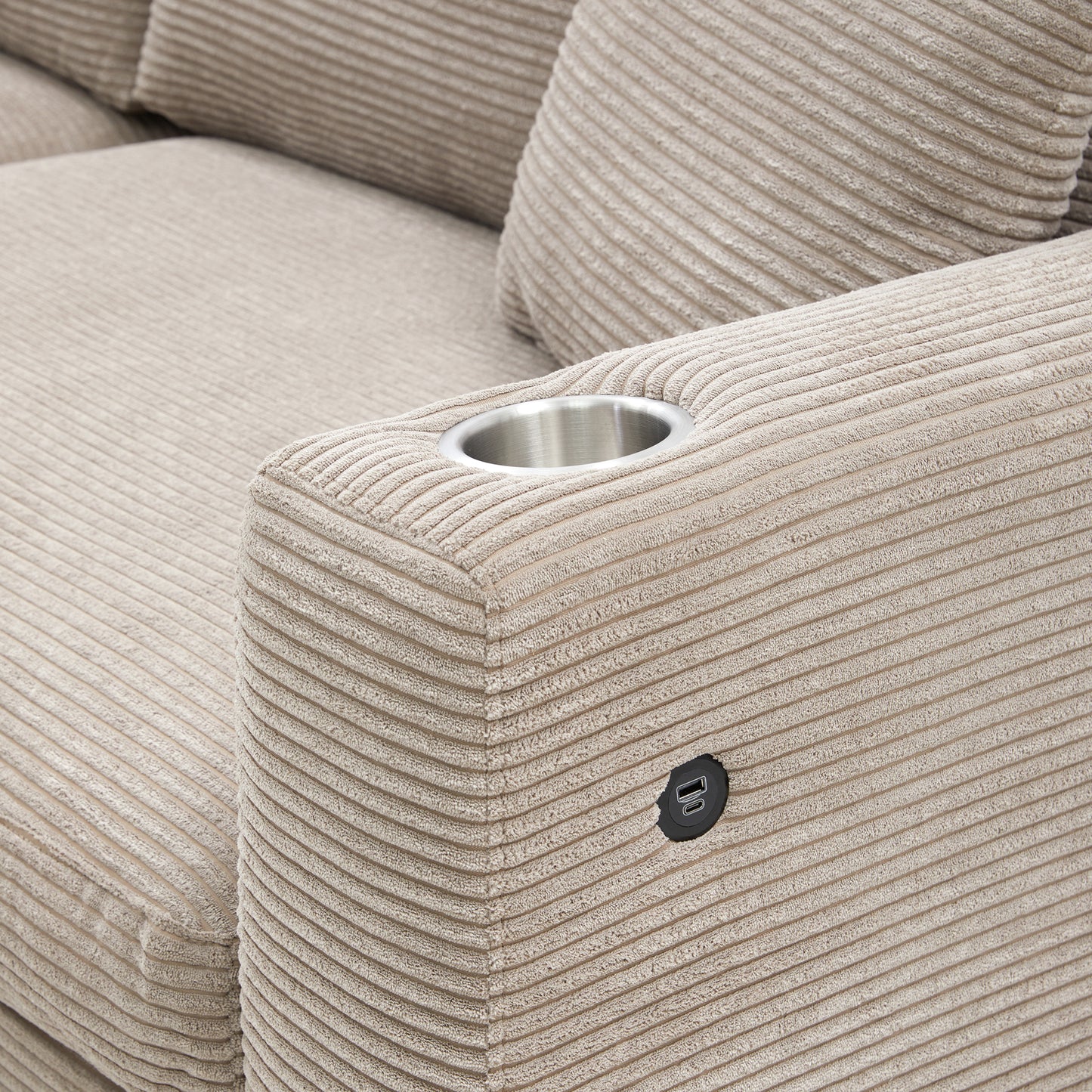 Deep Seat Corduroy Sofa, Large Sectional Couch with Chaise, Khaki
