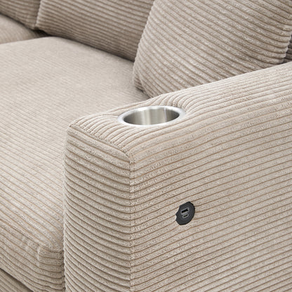 Deep Seat Corduroy Sofa, Large Sectional Couch with Chaise, Khaki