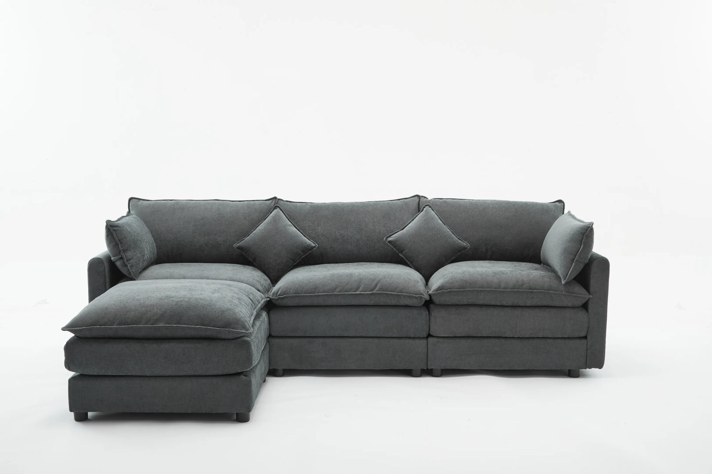 3 Seater Sofa, L Shaped Couch with Ottoman, Beige/Gray/Green