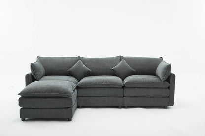 3 Seater Sofa, L Shaped Couch with Ottoman, Beige/Gray/Green