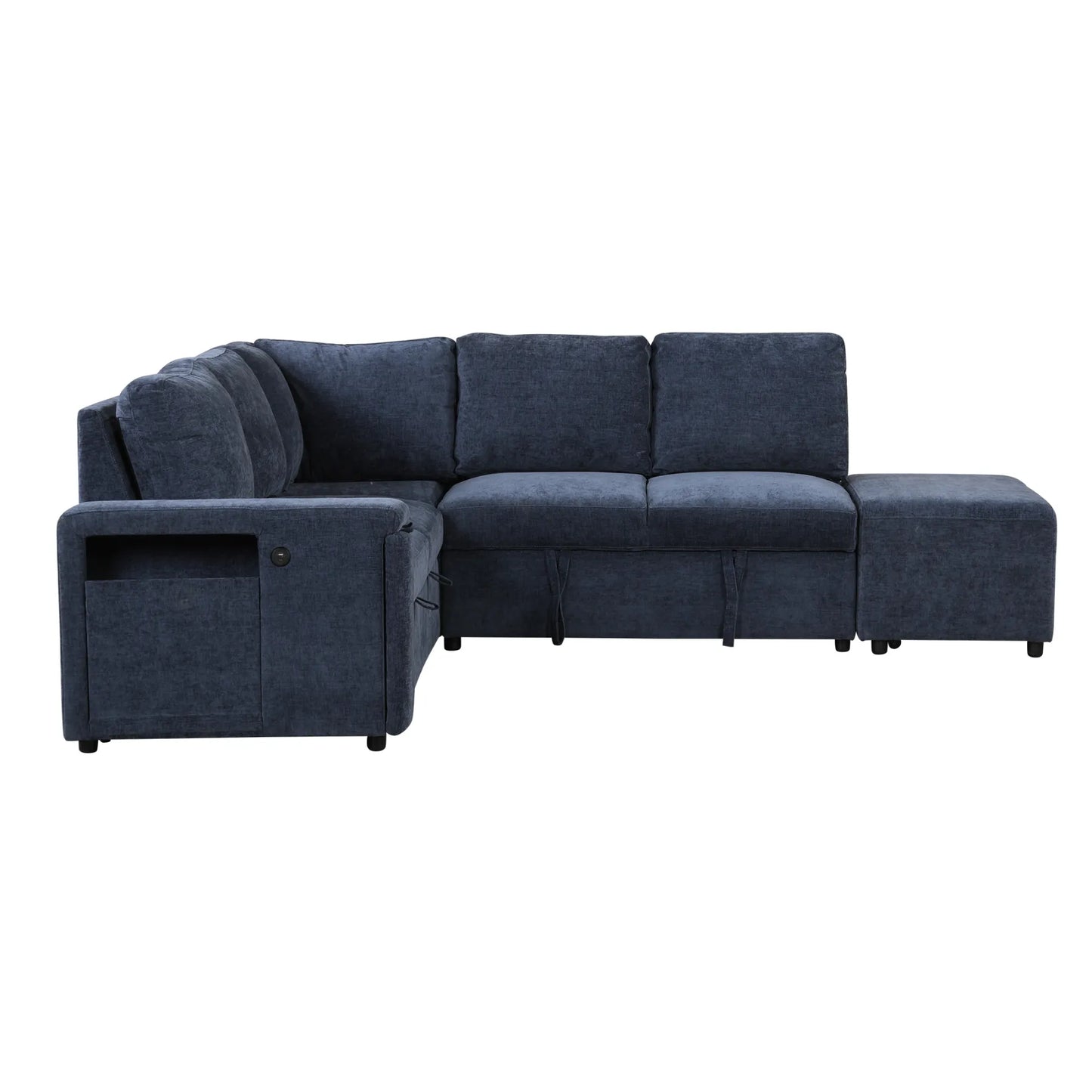 Sleeper Sectional, Sofa L Shape, Couch with Ottoman and Storage, Blue