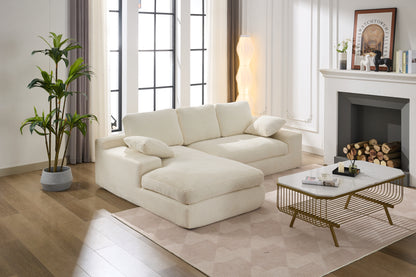 Chaise Lounge Sofa, L Shape Reversible Corduroy Couch Sectional, White