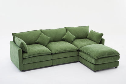 3 Seater Sofa, L Shaped Couch with Ottoman, Beige/Gray/Green