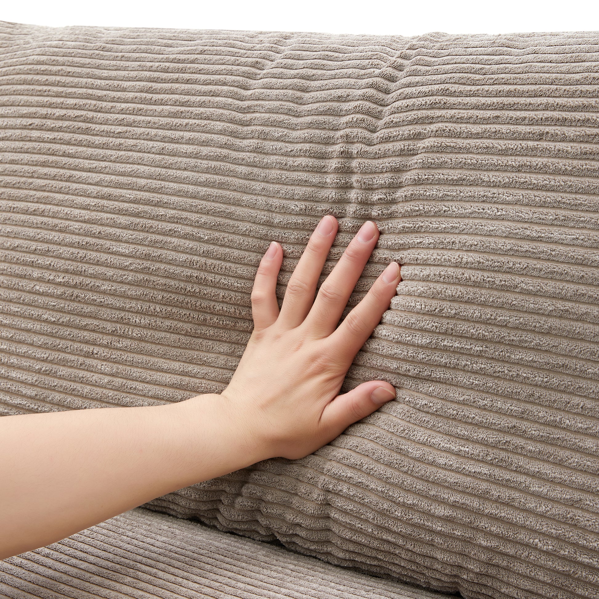 Deep Seat Corduroy Sofa, Large Sectional Couch with Chaise, Khaki