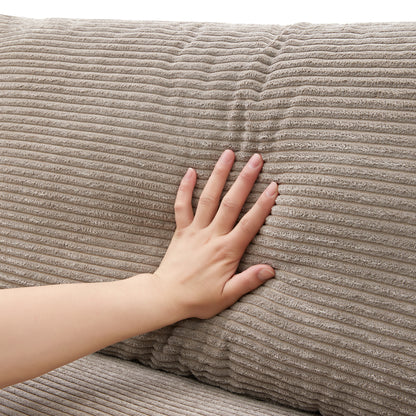 Deep Seat Corduroy Sofa, Large Sectional Couch with Chaise, Khaki