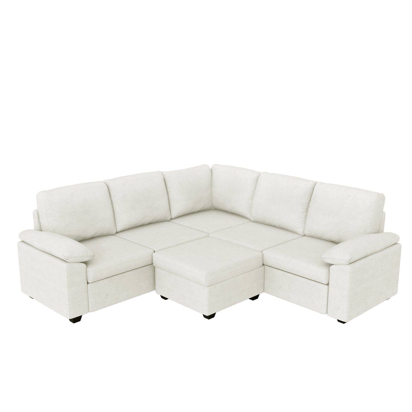 Modern L-Shape Velvet Sectional Sofa, Corner Couch with Ottoman, Beige