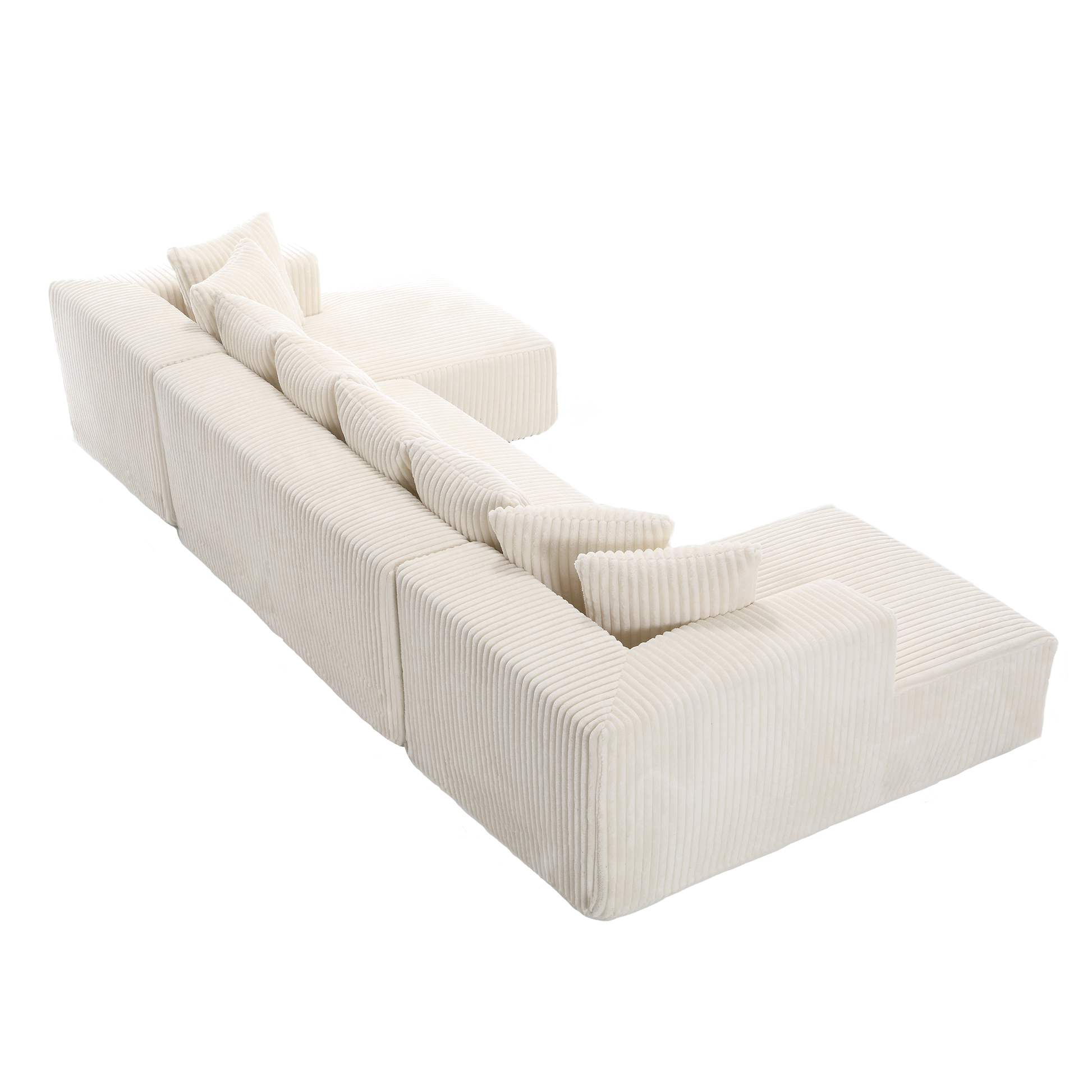 Modular U Shaped Sectional, Corduroy Couch with Double Chaise, White