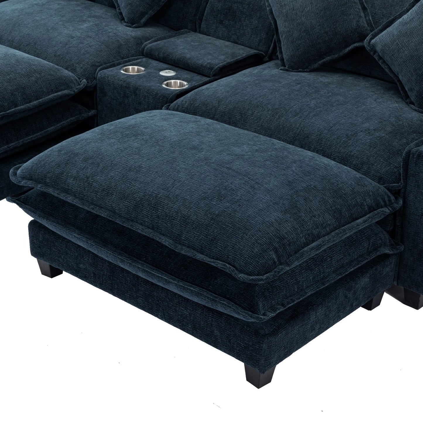 Plush Couch, Deep Seat Couch with Ottomans, Blue