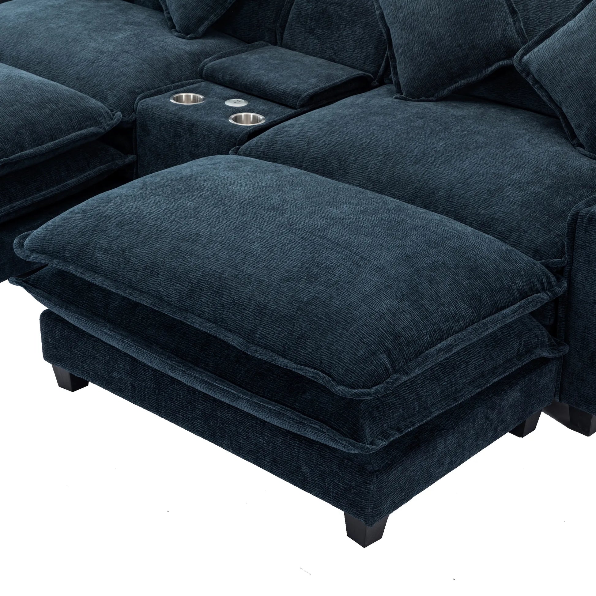 Plush Couch, Deep Seat Couch with Ottomans, Blue