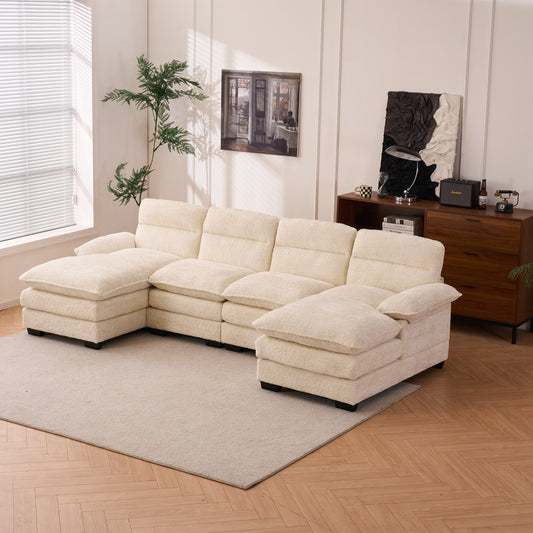 Louie U-Shaped Sectional Sofa, Couch with Double Chaise - White