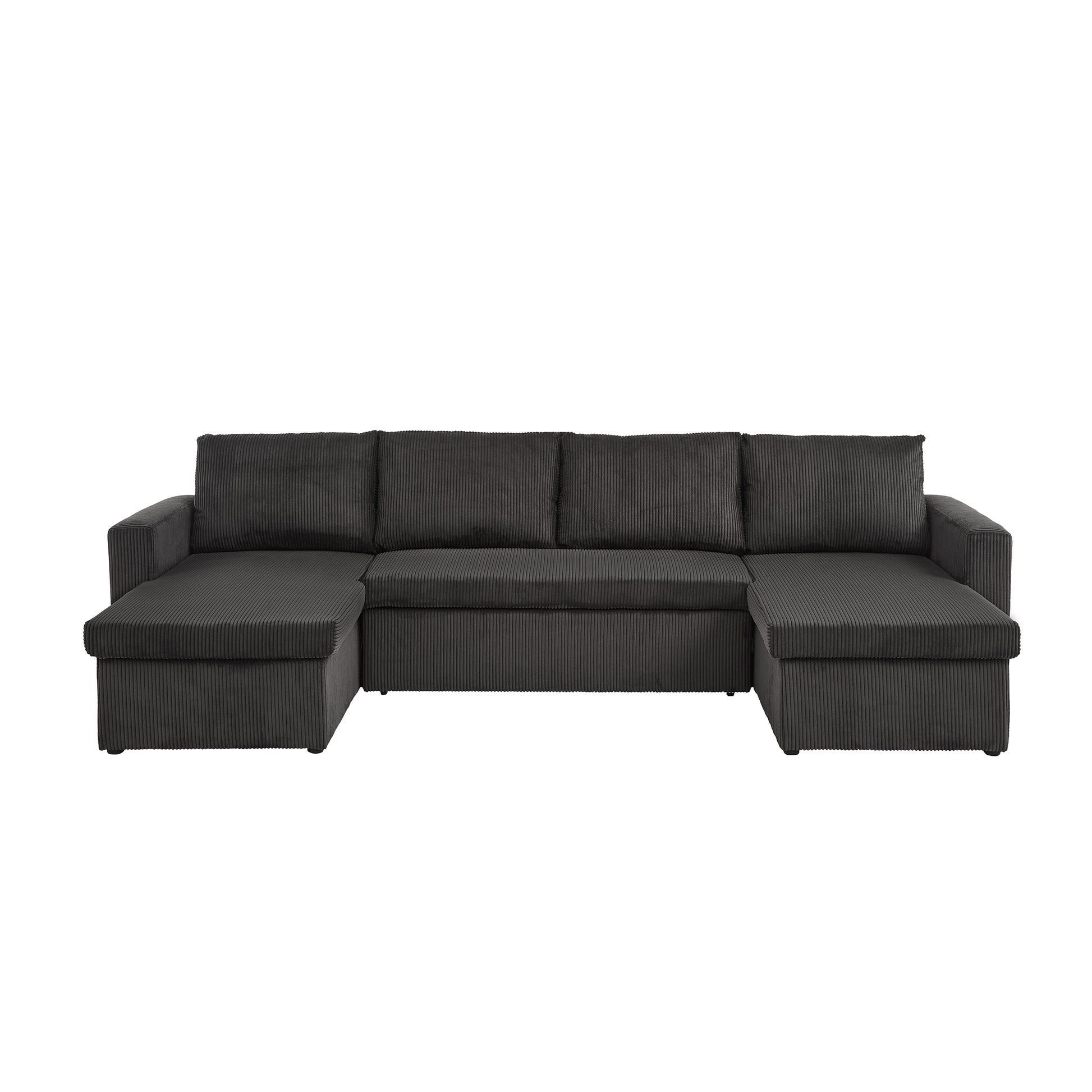 Louie Sofa Chaise Sleeper, Corduroy Couch with Double Chaise Storage - Dark Gray