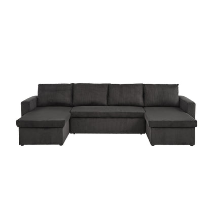 Louie Sofa Chaise Sleeper, Corduroy Couch with Double Chaise Storage - Dark Gray