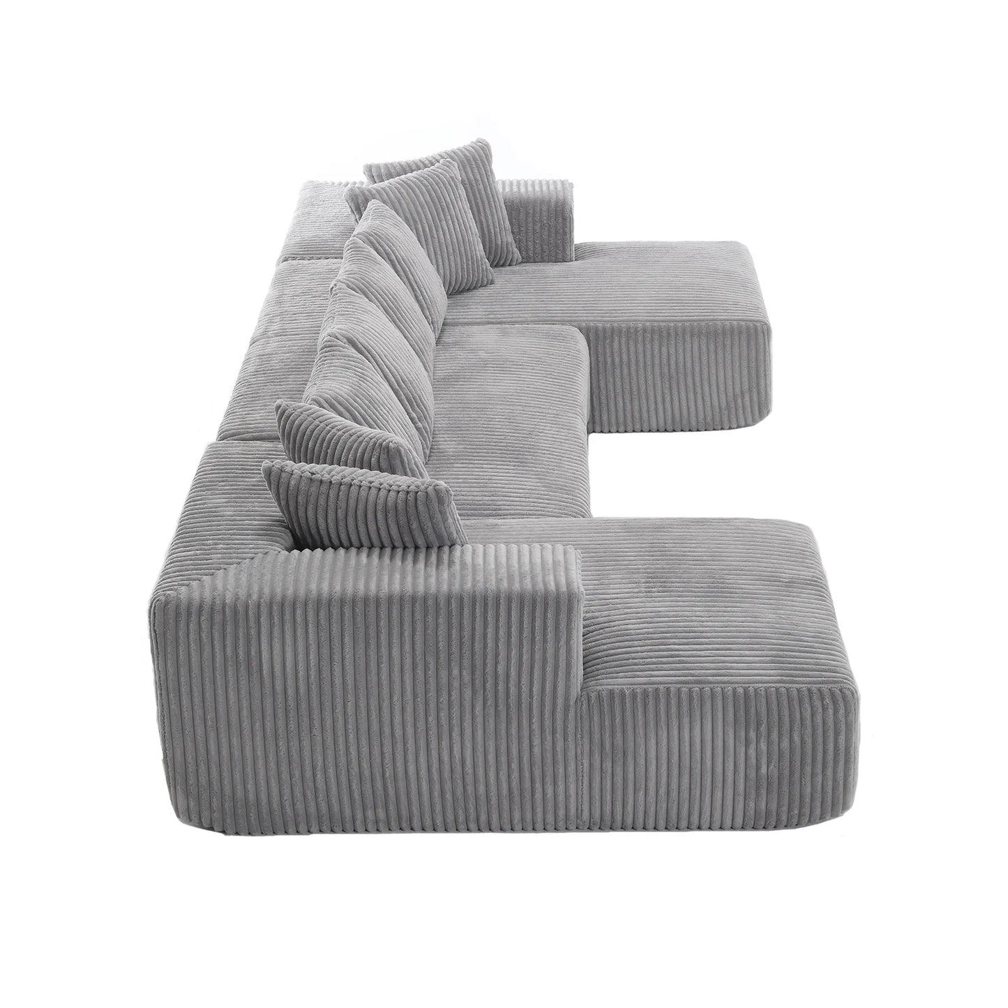 Modular U Shaped Sectional, Corduroy Couch with Double Chaise, Gray