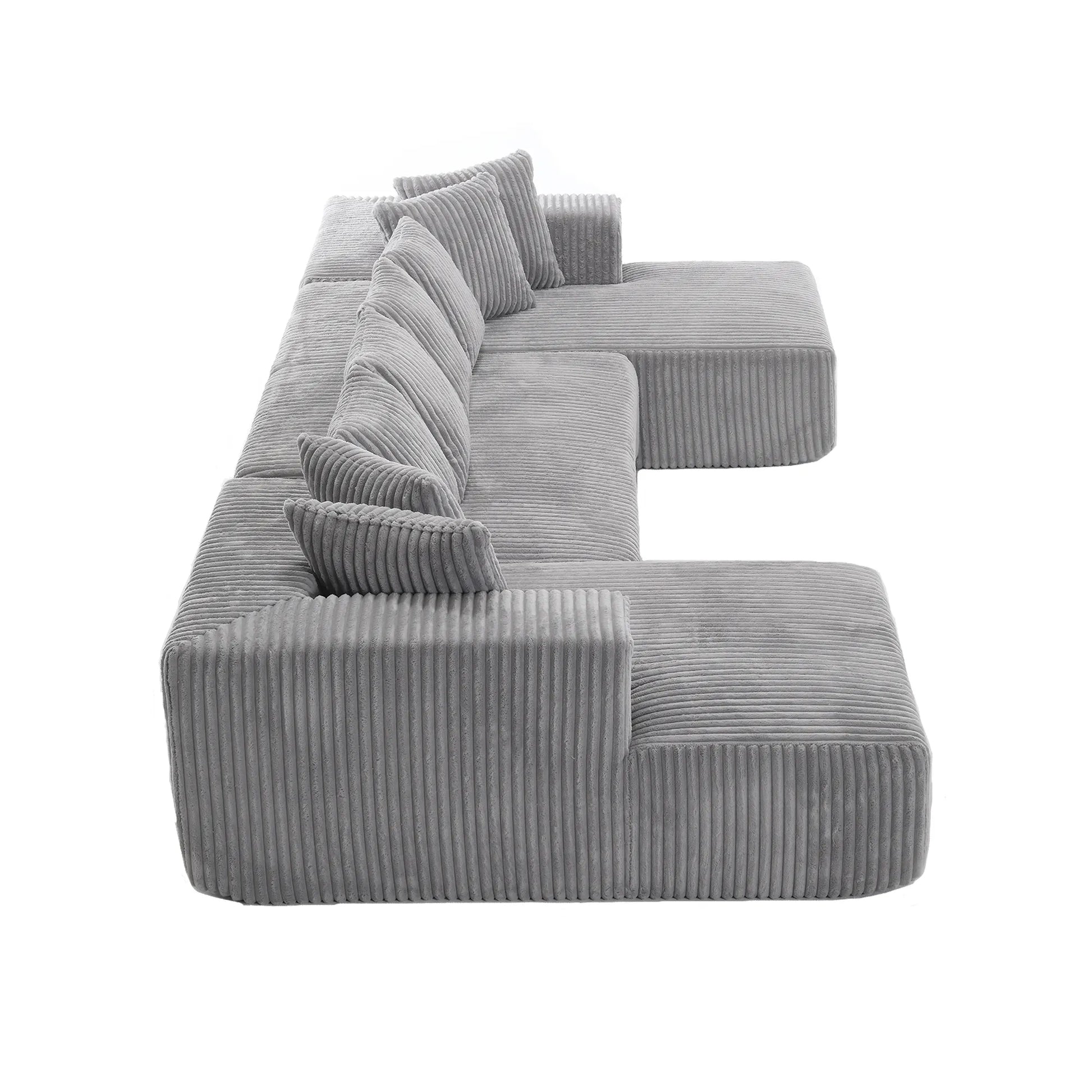 Modular U Shaped Sectional, Corduroy Couch with Double Chaise, Gray
