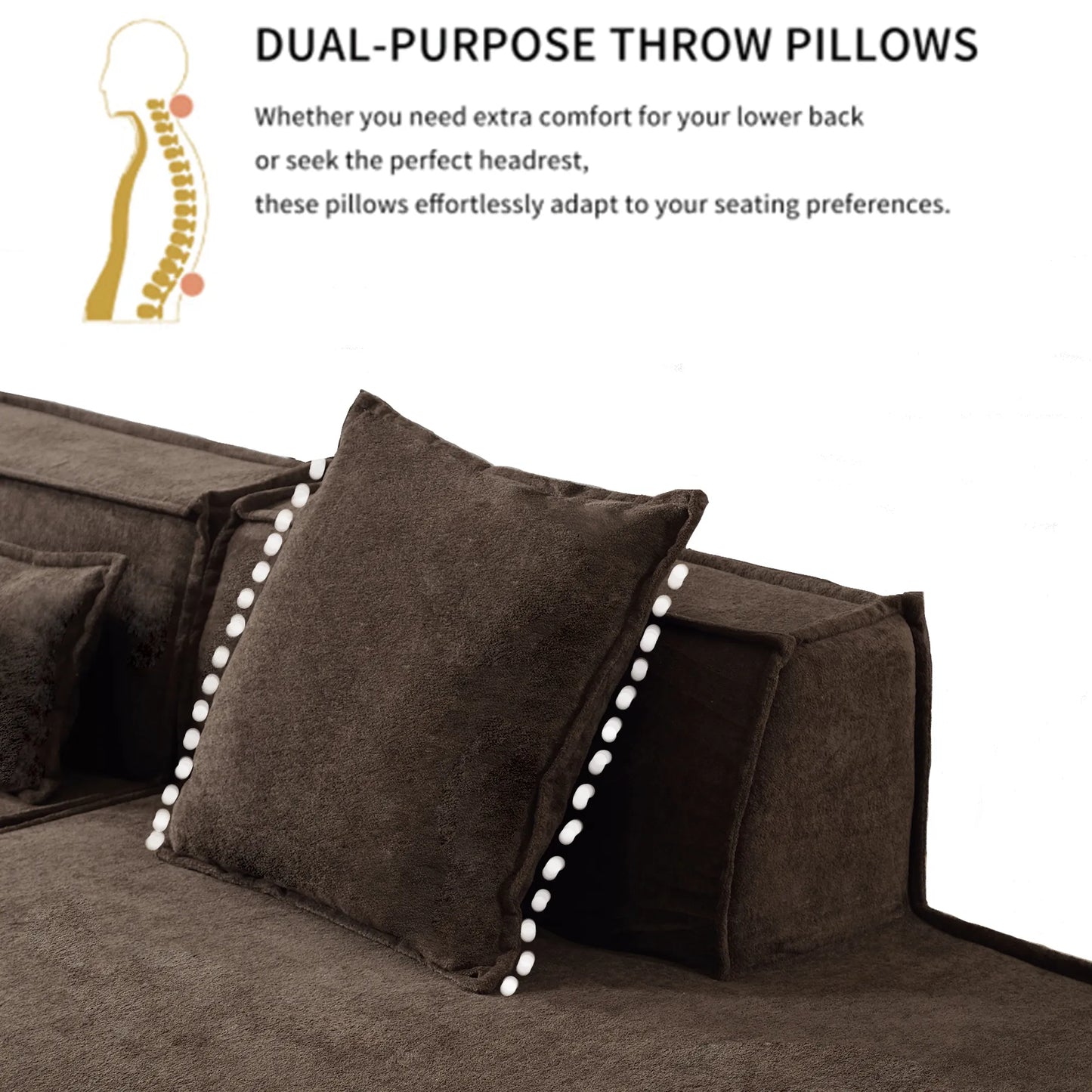 Modular Lounge Sofa, L Shaped Sectional with Chaise, Brown