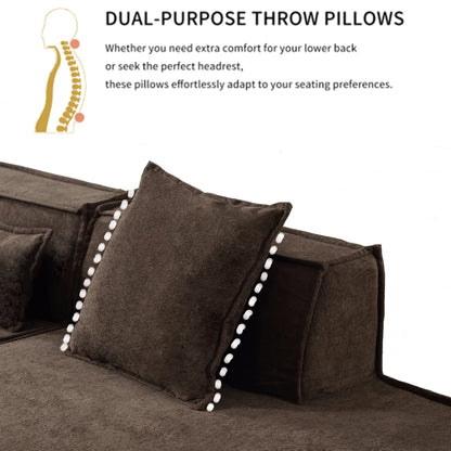 Modular Lounge Sofa, L Shaped Sectional with Chaise, Brown