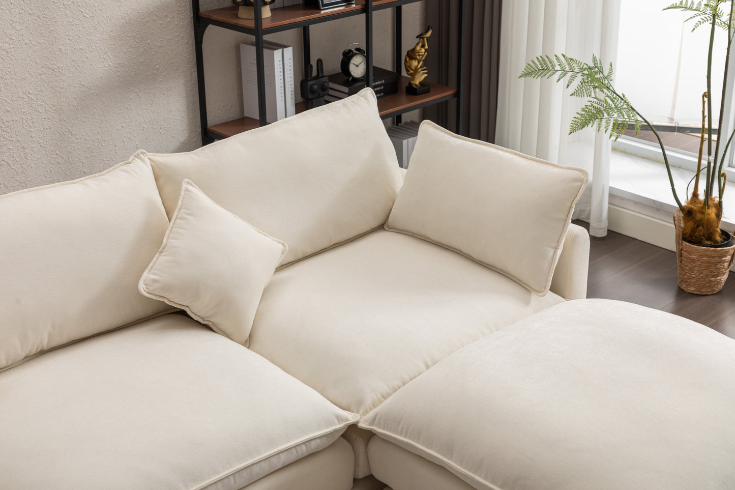 Louie Sofa L Shape, Modular Couch with Ottoman - Beige