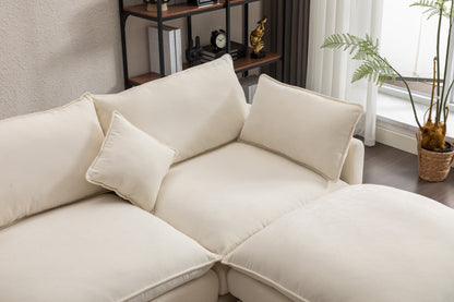 Louie Sofa L Shape, Modular Couch with Ottoman - Beige