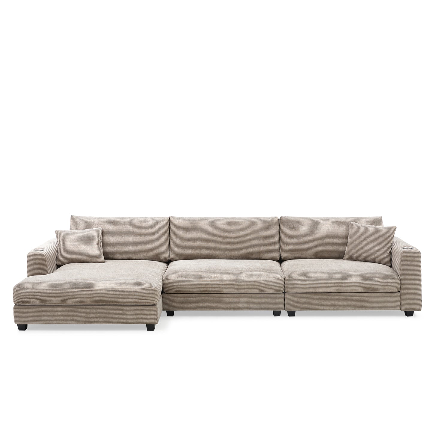 Deep Seat Corduroy Sofa, Large Sectional Couch with Chaise, Khaki