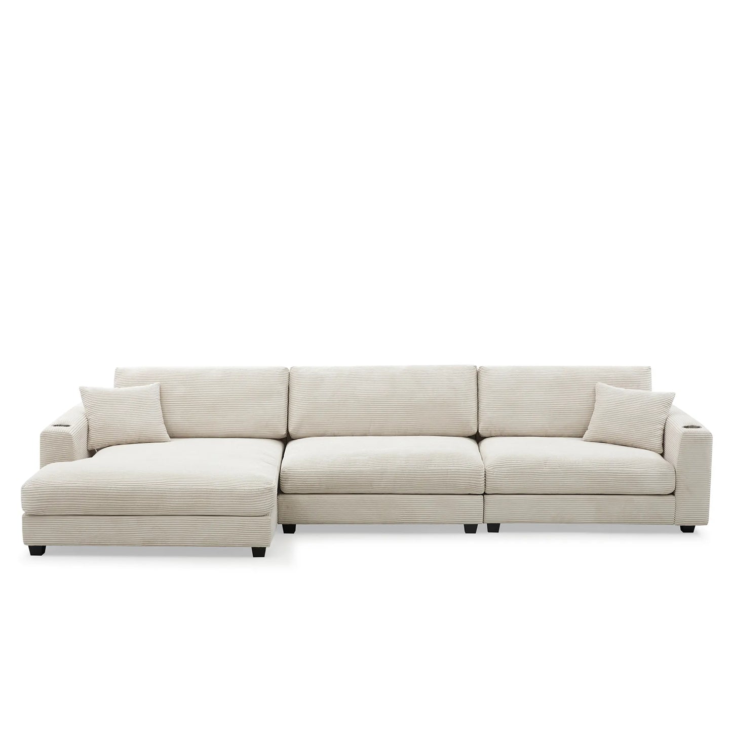Deep Seat Corduroy Sofa, Large Sectional Couch with Chaise, Beige