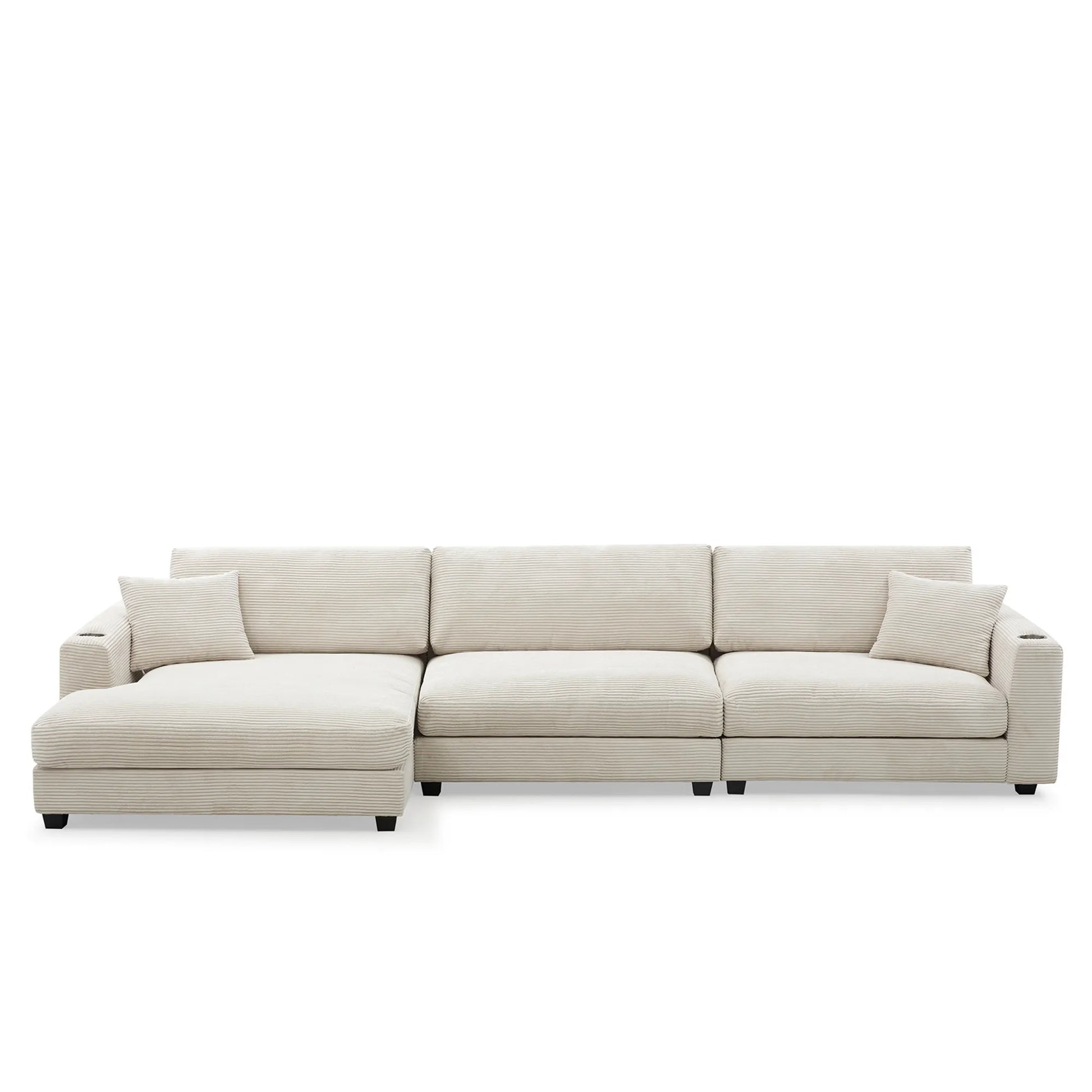 Deep Seat Corduroy Sofa, Large Sectional Couch with Chaise, Beige