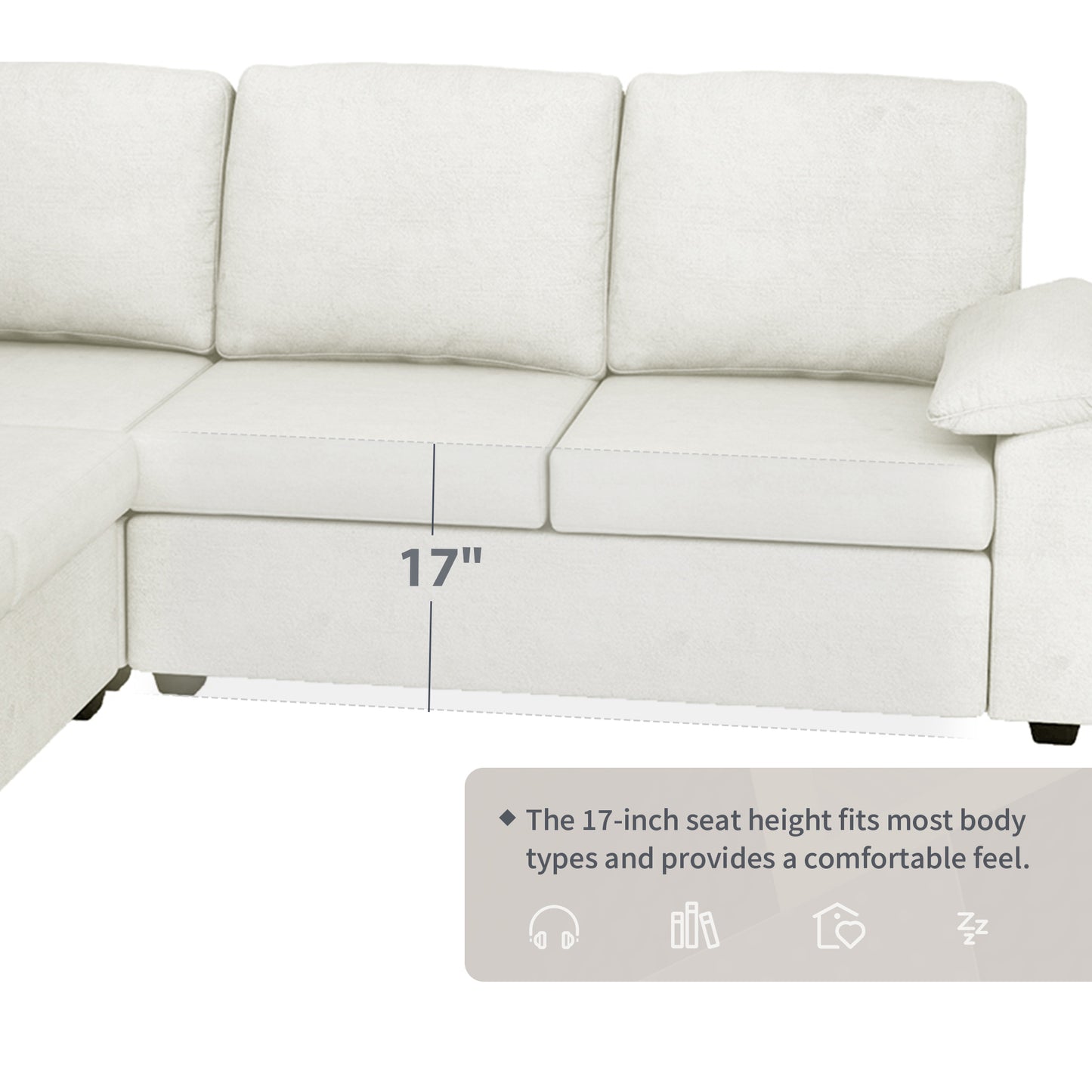 Modern L-Shape Velvet Sectional Sofa, Corner Couch with Ottoman, Beige