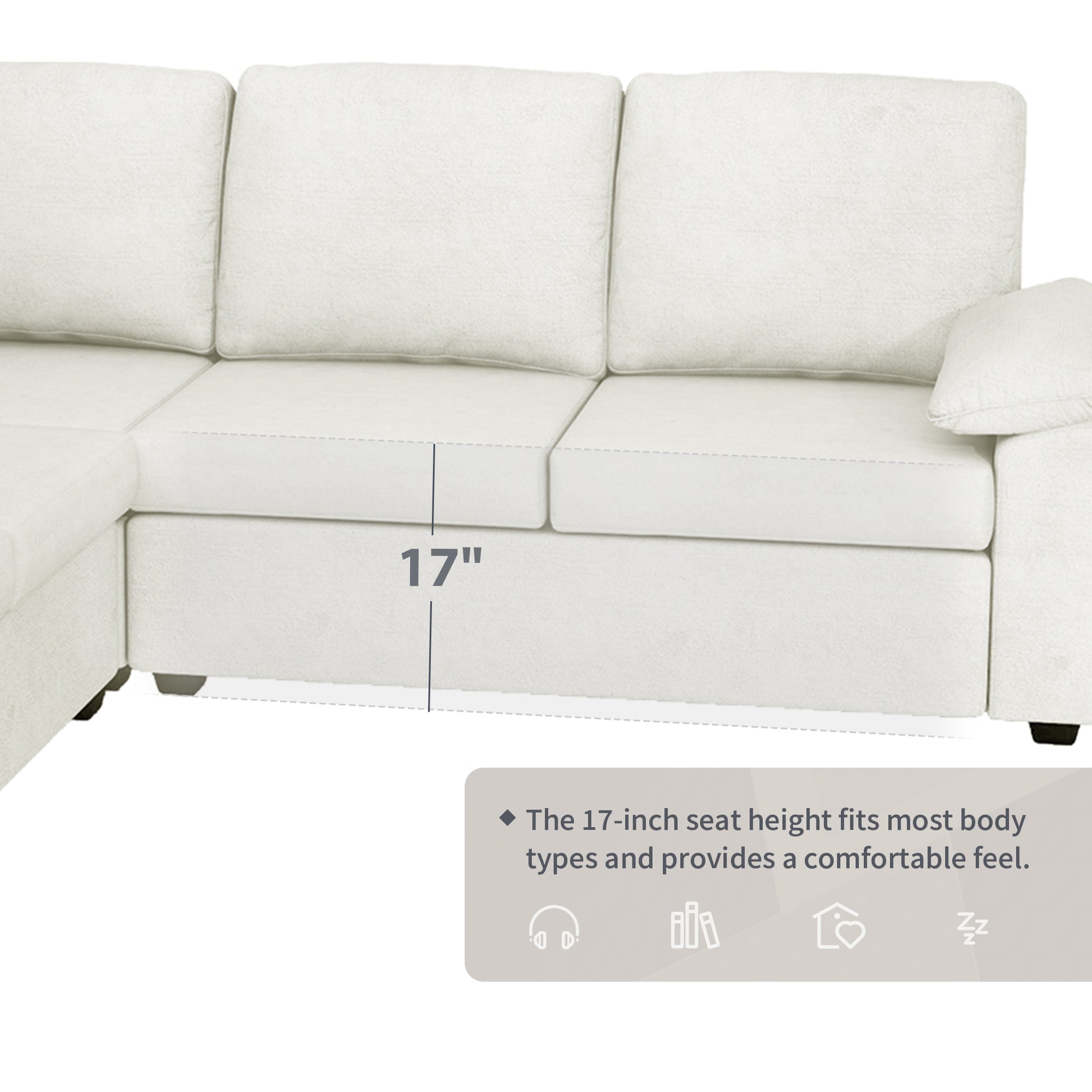 Modern L-Shape Velvet Sectional Sofa, Corner Couch with Ottoman, Beige