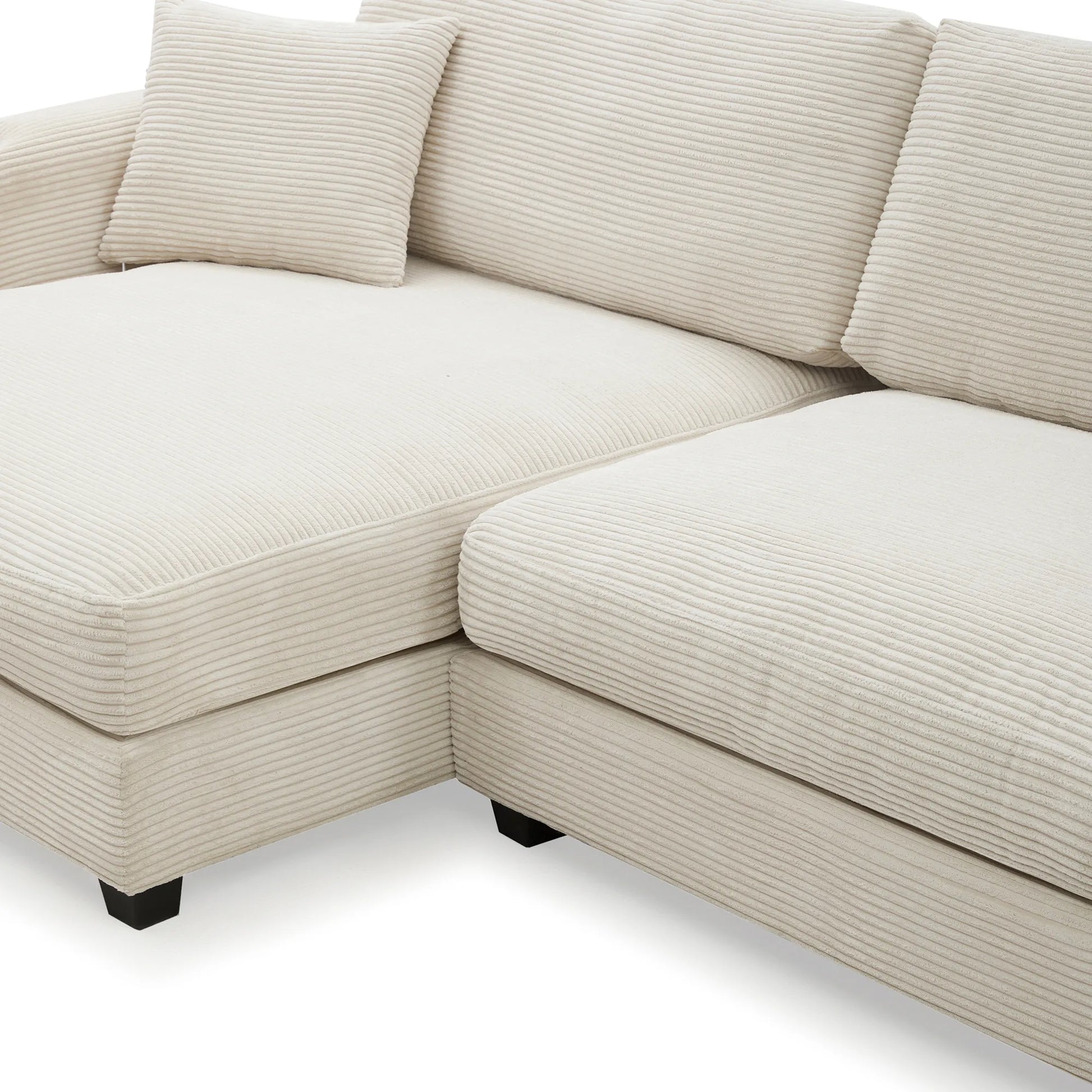 Deep Seat Corduroy Sofa, Large Sectional Couch with Chaise, Beige