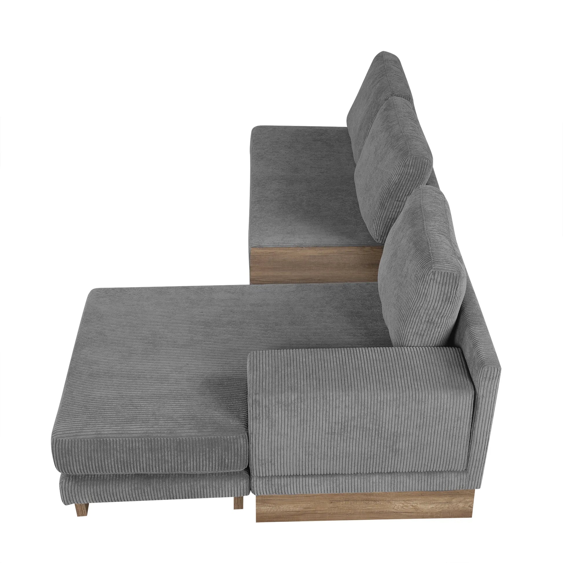 Corduroy Couch, Modern L Shaped Sectional Sofa with Reversible Chaise, Gray