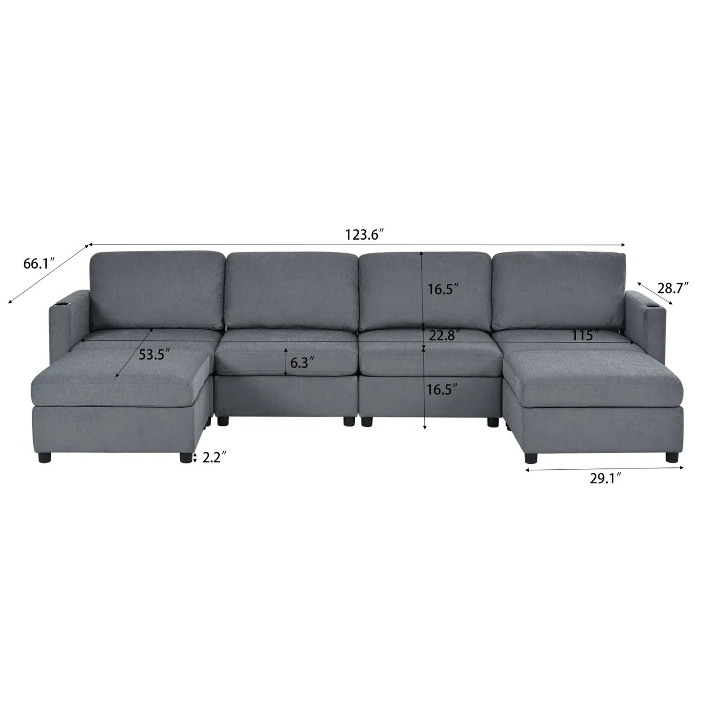 Large Sectional Couch with Storage, Sofa with Chaise- Gray