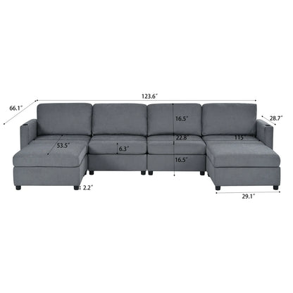 Large Sectional Couch with Storage, Sofa with Chaise- Gray