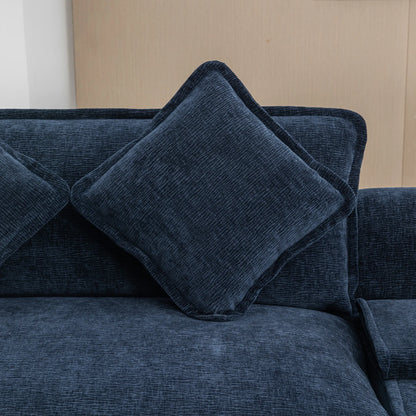 Plush Couch, Deep Seat Couch with Ottomans, Blue
