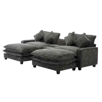 Plush Couch, Deep Seat Couch with Ottomans, Black