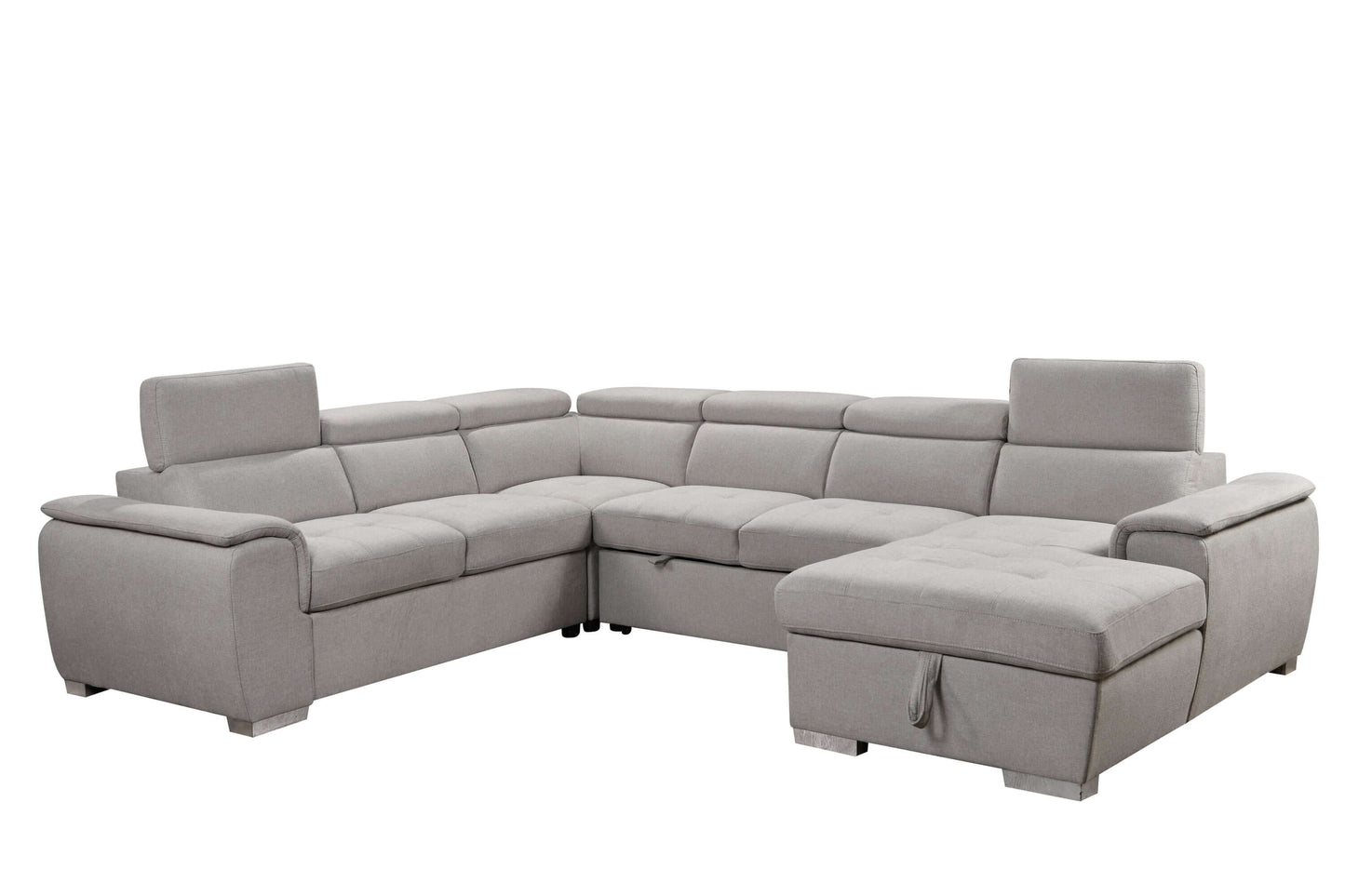 U Shaped 7-seat Sectional with Sofa Bed and Storage Chaise for Living Room - Beige, Gray