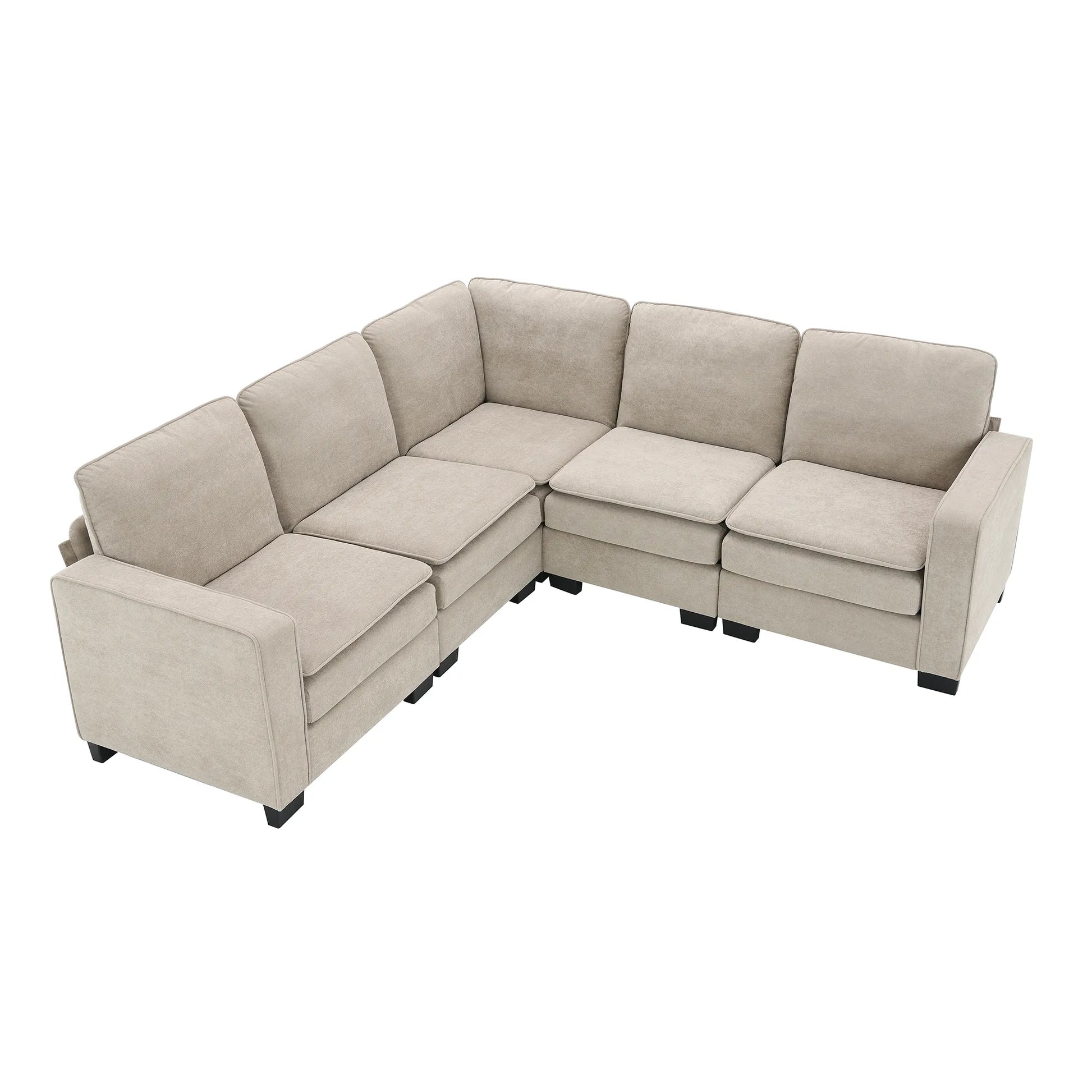 Corner Sectional Sofa, L-Shaped Comfy Couch, Khaki