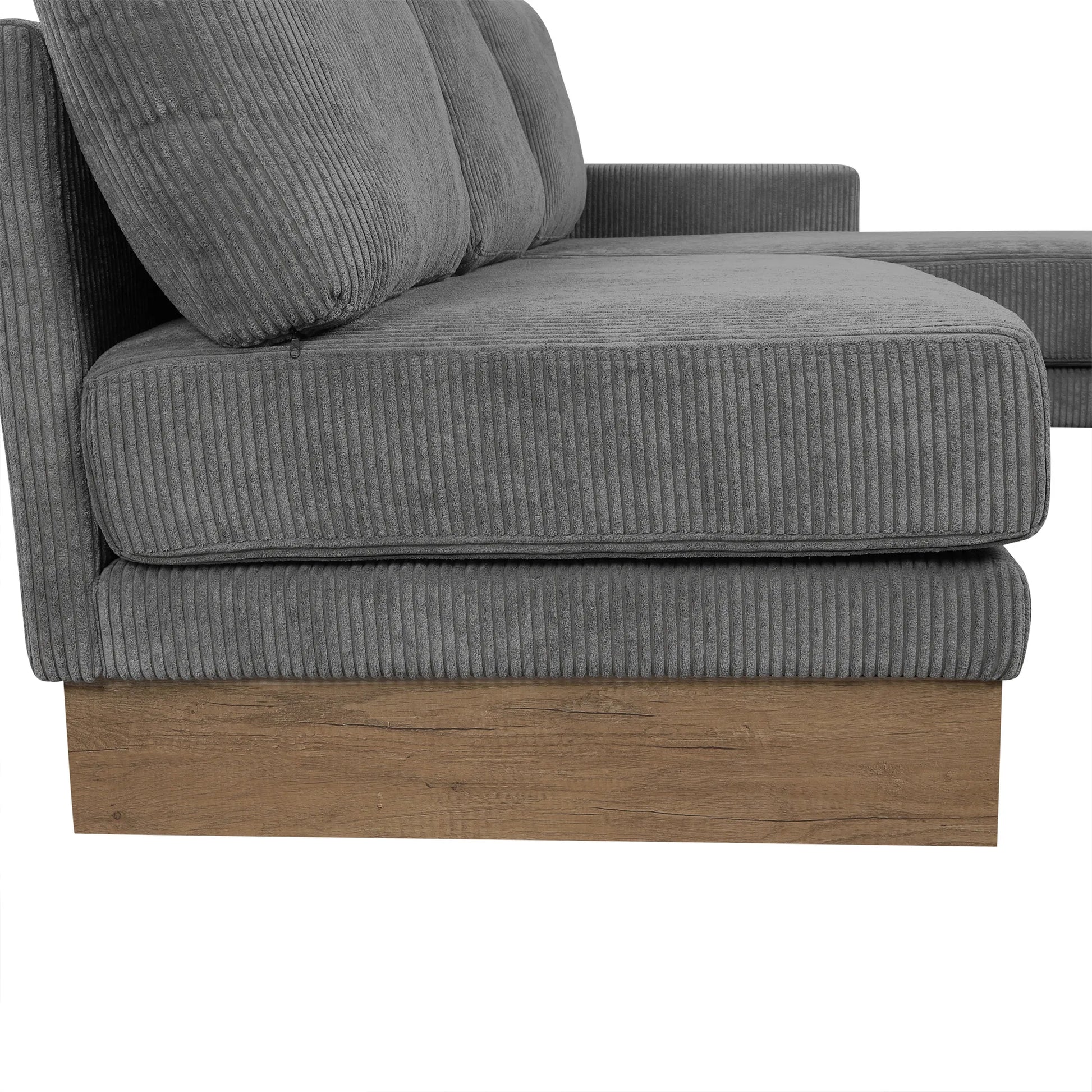 Corduroy Couch, Modern L Shaped Sectional Sofa with Reversible Chaise, Gray