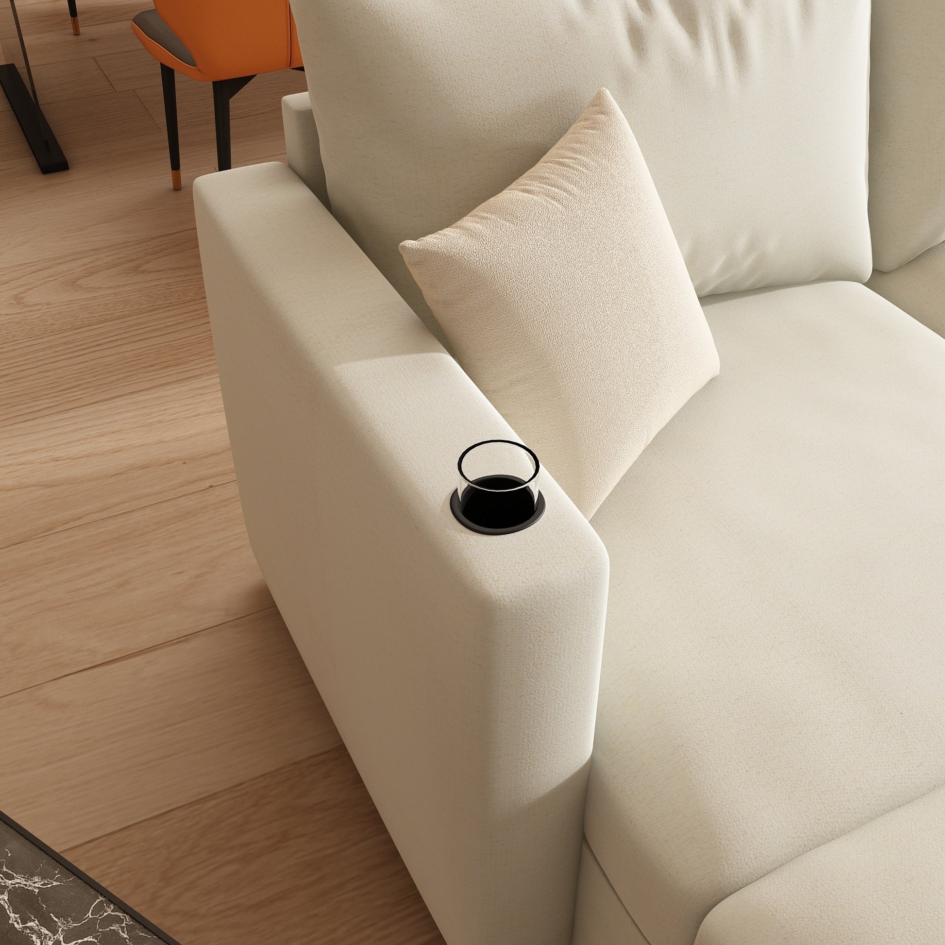 Large Sectional Couch with Storage, Sofa with Chaise- Beige