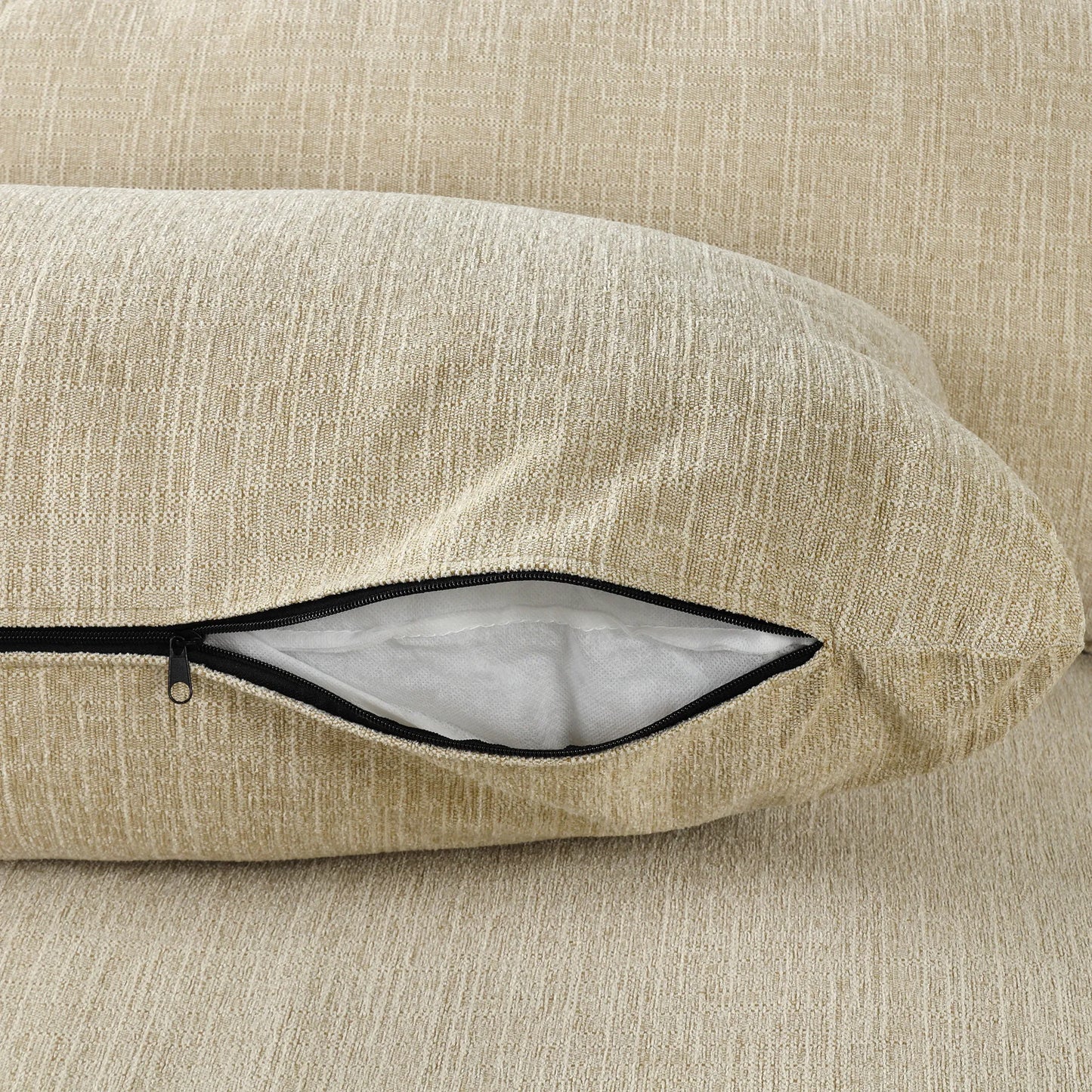 Comfy Sectional Cloud Couch, Chenille Sofa with Ottoman, Beige