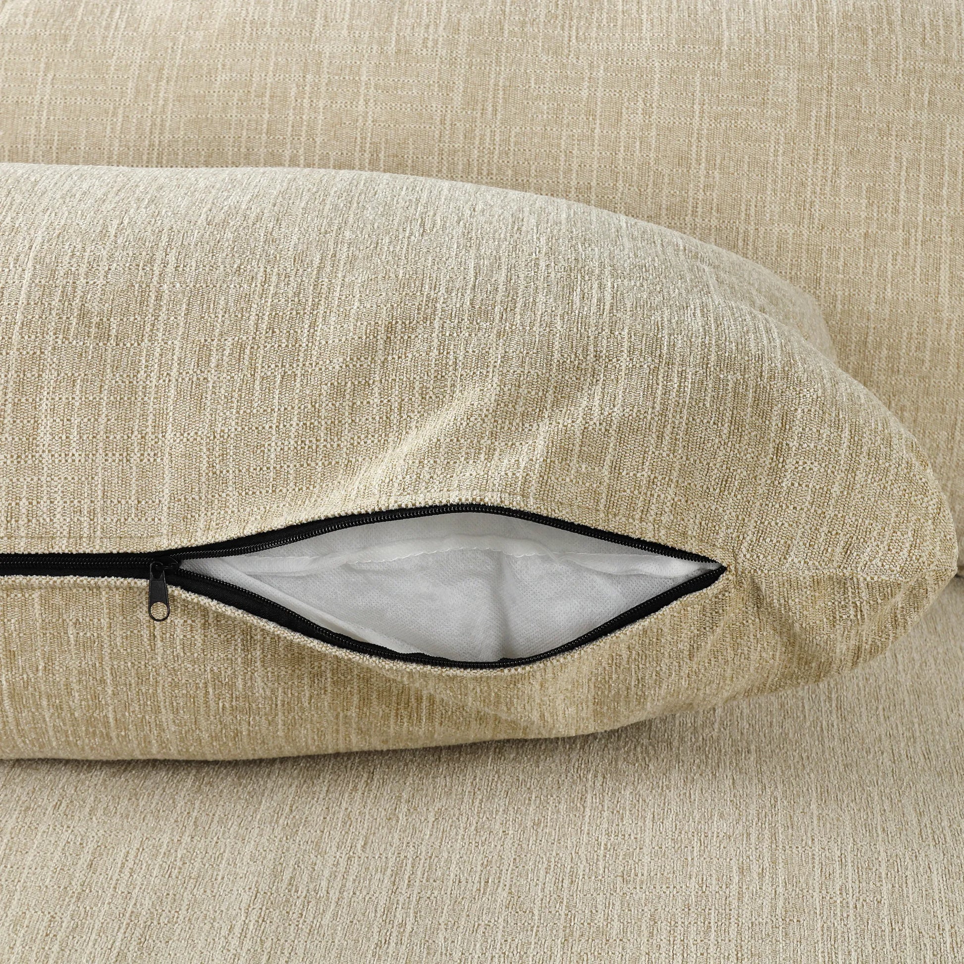 Comfy Sectional Cloud Couch, Chenille Sofa with Ottoman, Beige