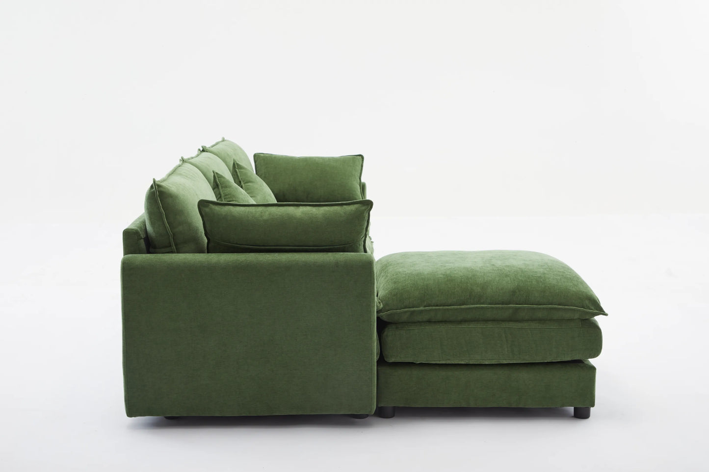 3 Seater Sofa, L Shaped Couch with Ottoman, Beige/Gray/Green
