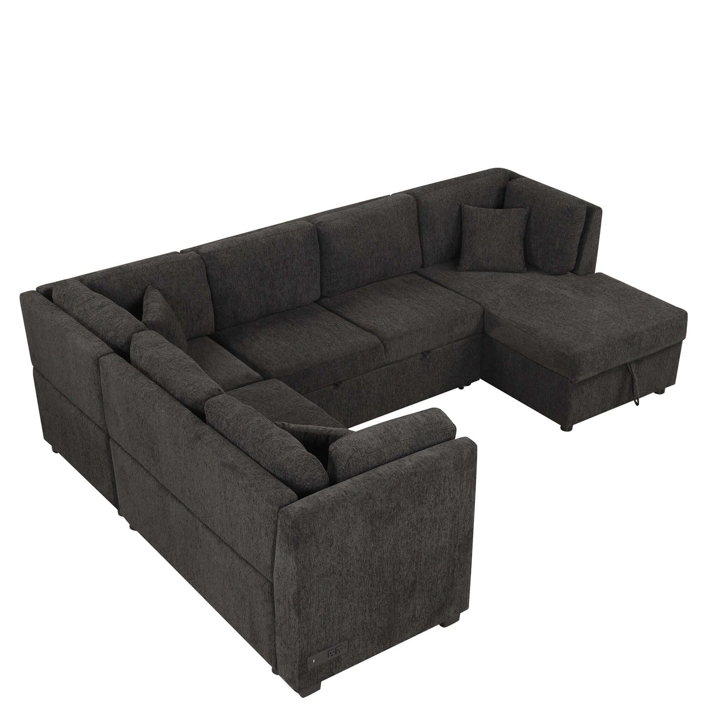 Louie Sectional Sleeper Sofa, Couch with Chaise and Storage - Black
