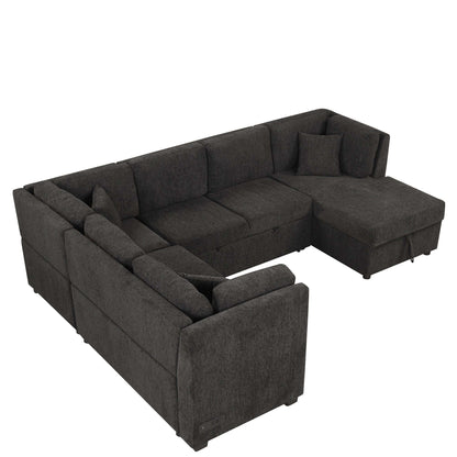 Louie Sectional Sleeper Sofa, Couch with Chaise and Storage - Black